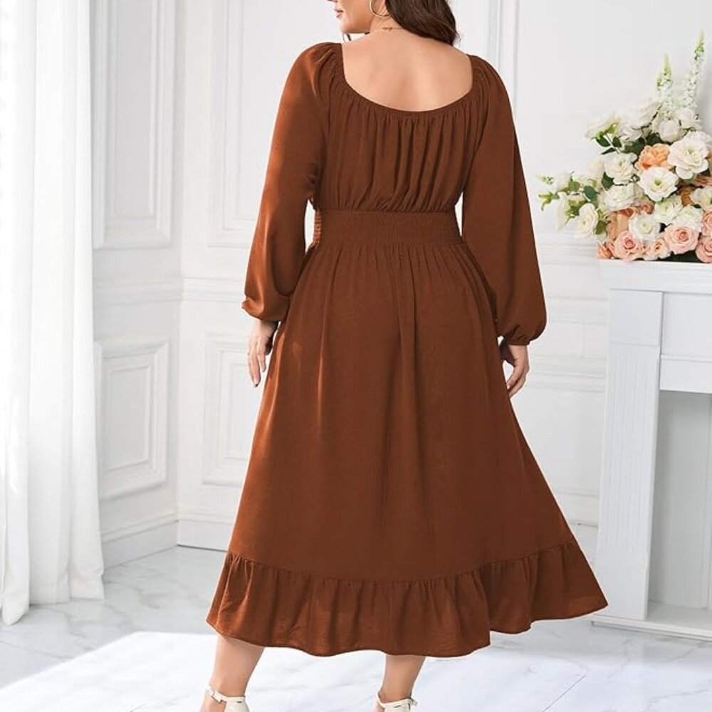 Midi Scoop Neck Dress with Elastic Waist